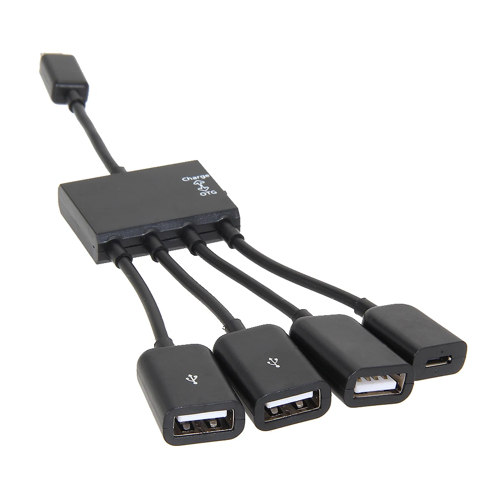 

NEW Black USB Hub Connector Spliter 4 Ports Micro USB Power Hub Charging OTG Charger Cable 185mm For Computer Tablet