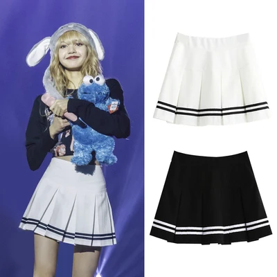 Kpop черная розовая Лиза же летняя японская свежая Сладкая белая короткая юбка для женщин студенческий стиль Высокая талия плиссированная юбка одежда для девочек