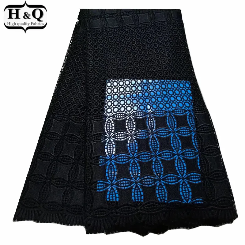 

Black African Water Soluble Lace Fabric With High Quality Embroidered African Cord Lace Fabric For Fashion Long Dresses 2019