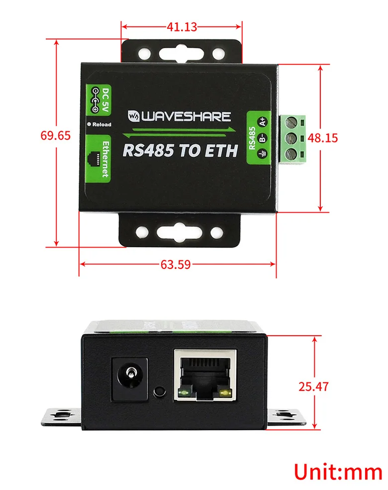 RS485 к Ethernet конвертер Высокая стабильность обновляемый Cortex-M0 процессор 5~ 7 в источник питания