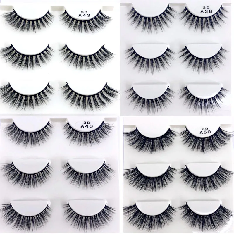 3D F060 3 Pairs False Eyelashes Natural Long Makeup Mink Lashes Extension Eyelash Winged Cross Messy |