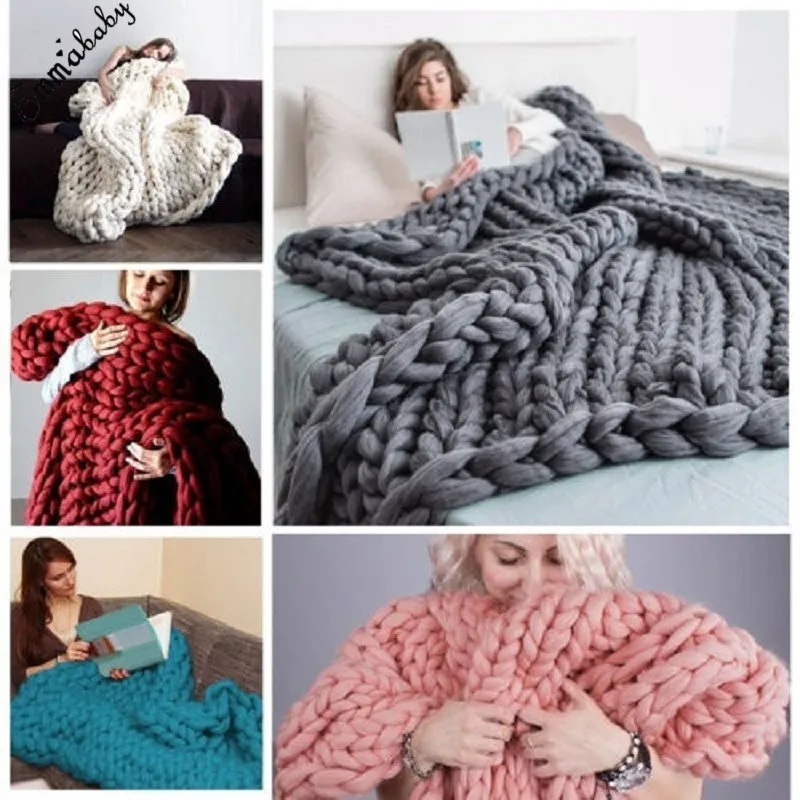 Массивное вязаное толстое одеяло ручная шерсть объемный вязаный плед для дивана ручная работа США