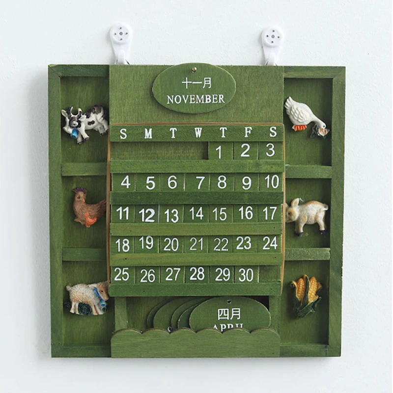 Creative Vintage Wooden Manual Calendar Crafts Ornaments Green Durable Calendar Miniature Home Office Decor Accessories Gifts Figurines Miniatures Aliexpress