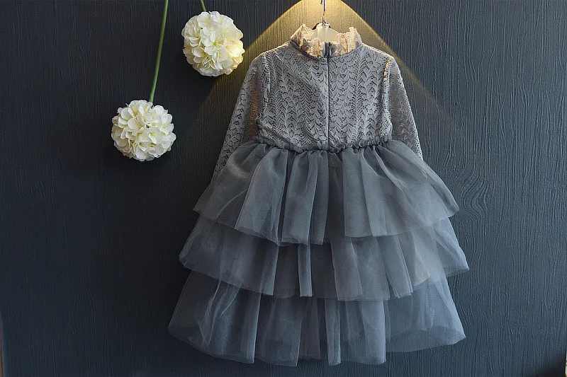 Платье для девочек новое осеннее торт с юбкой-американкой, День рождения платье принцессы, сеточка серый бутик одежды K1