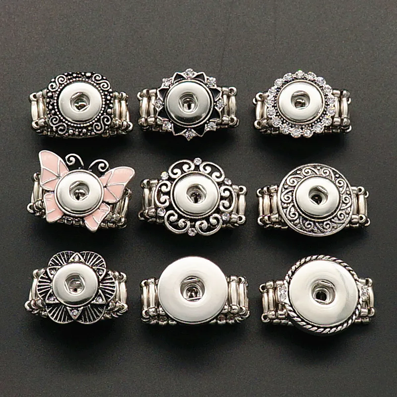 Fashion Flower Butterfly pattern Rhinestone Elastic metal snap rings