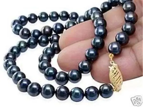 

Charming! Natural 7-8MM Black Akoya Pearl Necklace 18"^^^@^Noble style Natural Fine jewe SHIPPING (C0309)