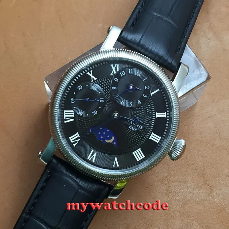 42mm parnis black dial GMT blue hands hand winding movement mens watch PA426 photo