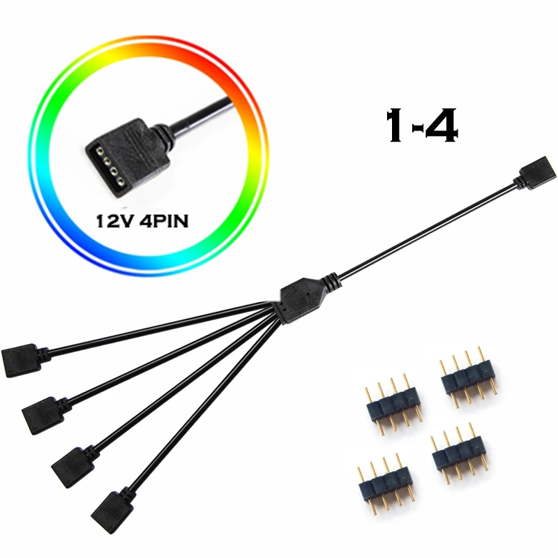 Extension Cable For Motherboard Interface 5V3PIN/12V4PIN AURA RGB 1-2/3/4 Interface Splitter Addressable D-RGB SYNC Hub JST-3Pin - Цвет лезвия: 1-4(4Pin 12V)