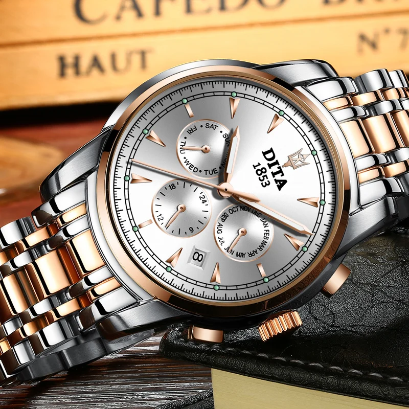 

Automatic movement big gift auto watch gold wrist watch stainless steel back water resistant multifunction watch