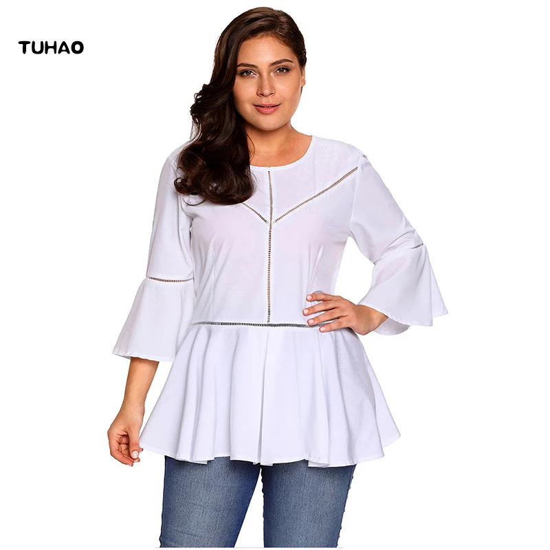 

TUHAO Plus Size 2XL 3XL women's blouse 2017 new autumn women blouses shirts hollow out flare sleeve office lady clothing DL38