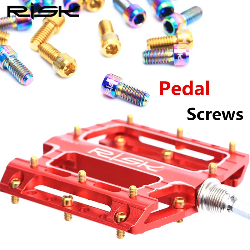 

8pcs M4*8 RISK Mountain Bike Pedal Anti-Slip TC4 JR5 Titanium alloy Bolts Bike XC AM Downhill DH Pedal Screw 4colors