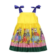 Платье для девочек; платье на бретелях для малышей; Брендовое детское дизайнерское платье; vestidos; праздничные платья для малышей; желтое платье с принтом кота для девочек 2-11 лет
