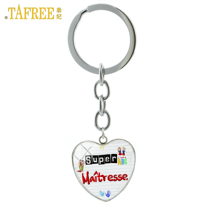 

TAFREE Teachers holiday gifts key chain ring holder men women merci jewelry super maitresse heart pendant car bag keychain H125