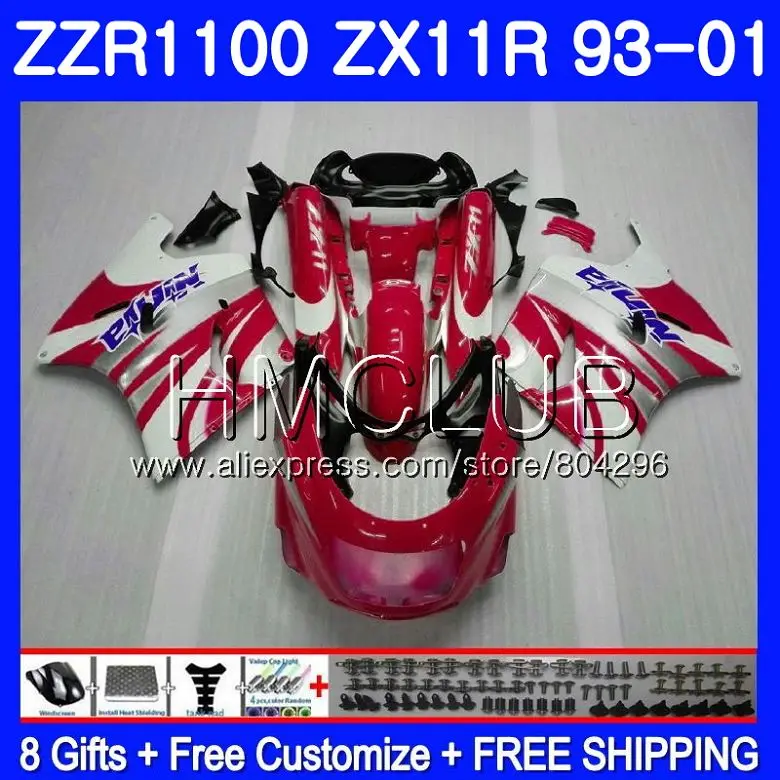 

Kit For KAWASAKI NINJA Red white ZX11R 93 01 ZX 11R 93 98 99 00 01 0HM.18 ZZR1100 ZX11 ZX-11R 1993 1998 1999 2000 2001 Fairing