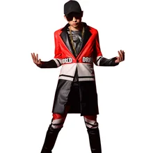 Мужская мода Повседневный кожаный костюм пальто цвета Сращивание мужской длинный костюм блейзеры куртка певец танцор Пользовательские костюмы сценическая одежда