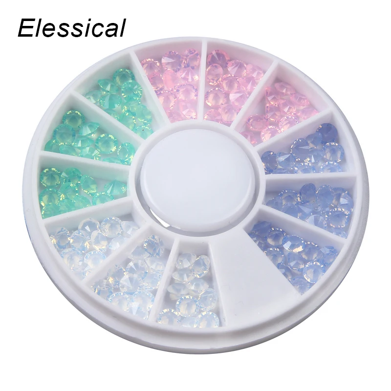 

ELESSICAL 4mm 4 Colors Opal Rhinestones Round Tip Drill Nail Art Decorations Manicure Accessories Transparent Nails Wheel WY1225