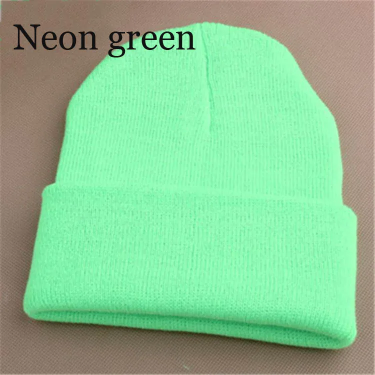 Модные вязаные неоновые женские шапочки для девочек, 28 цветов, Осенние повседневные эластичные женские теплые зимние шапки унисекс, Gorros Hombres - Цвет: Neon Green