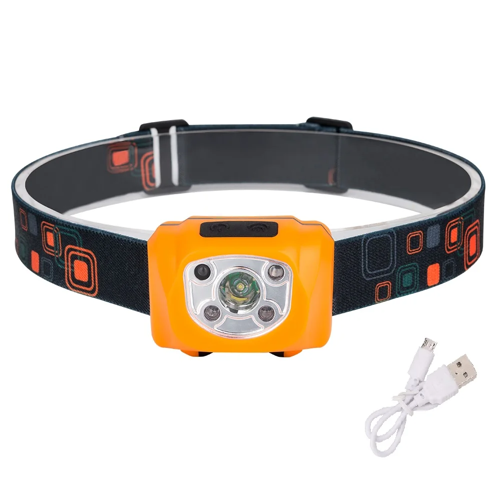 Rechargeable LED Headlamp 1*XPE LED+2*Red LED Body Motion Sensor Headlight Camping Flashlight Head Light Torch Lamp with USB 