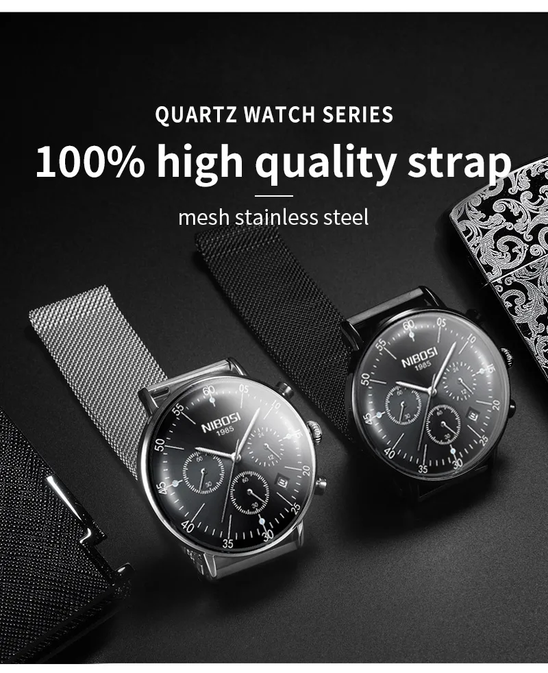 NIBOSI Men's Casual Fashion Pure Steel Mesh Belt Watch High-end Luxury Luminous Waterproof Watch European And American Style   (16)