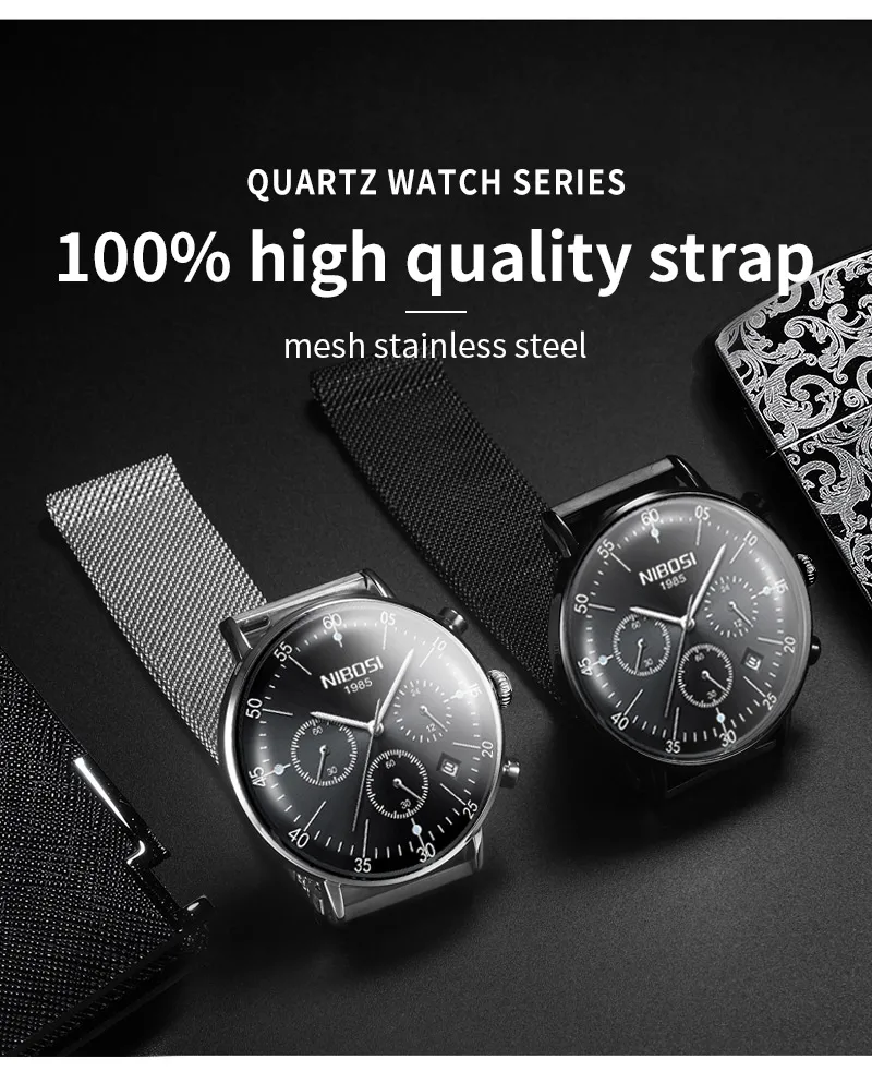 NIBOSI Men's Casual Fashion Pure Steel Mesh Belt Watch High-end Luxury Luminous Waterproof Watch European And American Style (16)