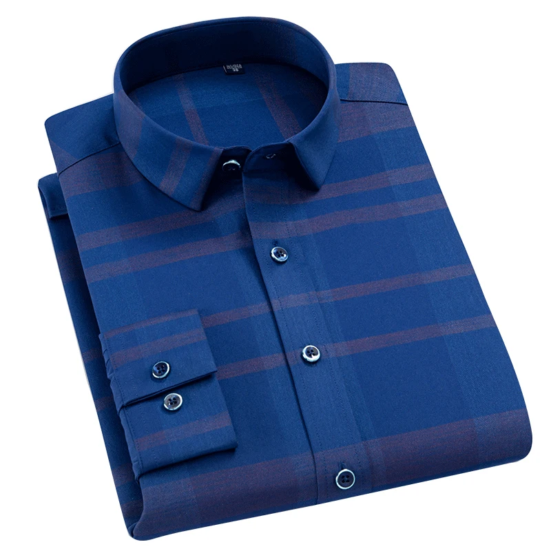 Mens Stretch Standard fit Plaid Checkered Dress Shirts Smart Casual Thin Breathable Comfortable