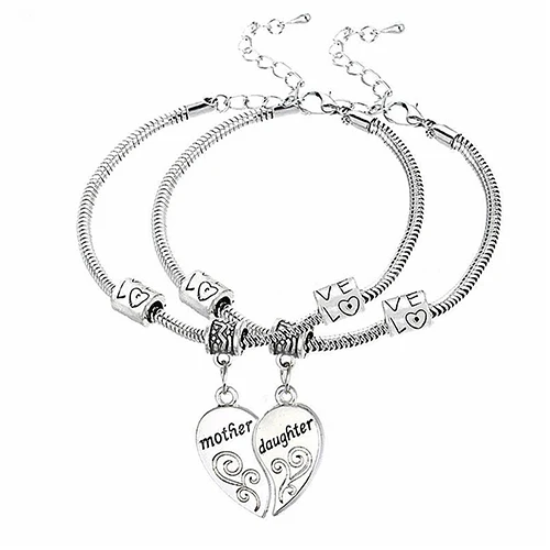 

2Pcs Mother Daughter Love Heart Bracelets Family Gifts Women Jewelry Bangles