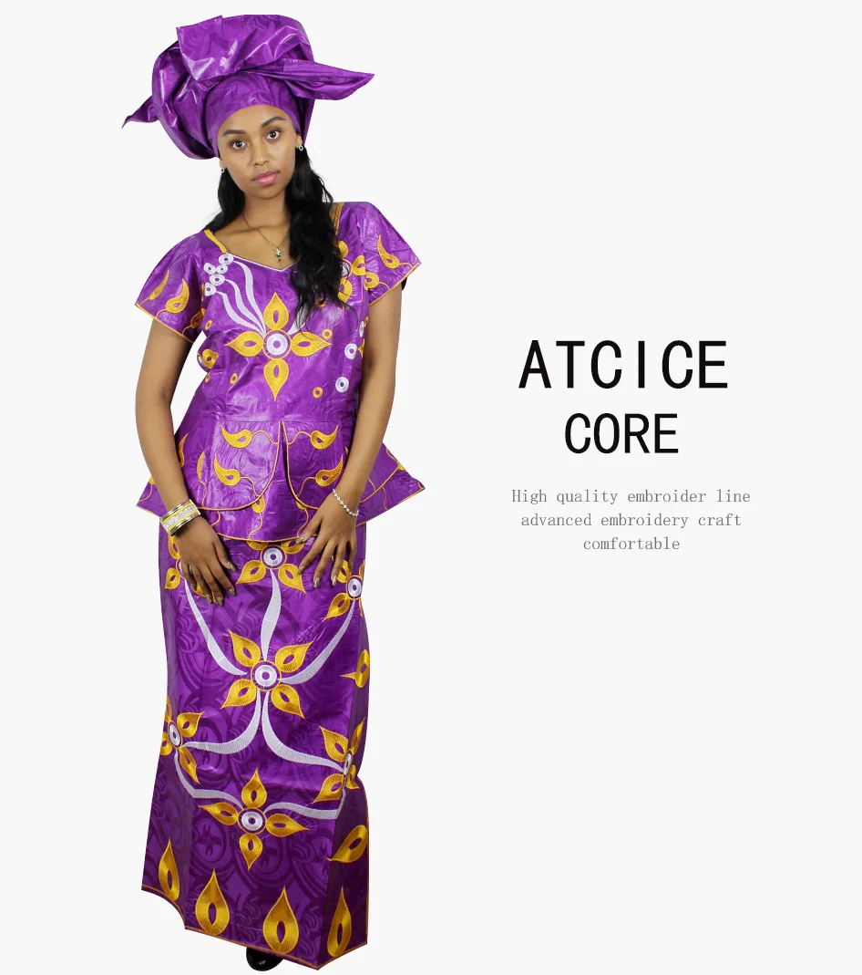 Африканский Базен riche вышивка дизайн платья короткие рэппер с шарфом три шт один комплект DP46