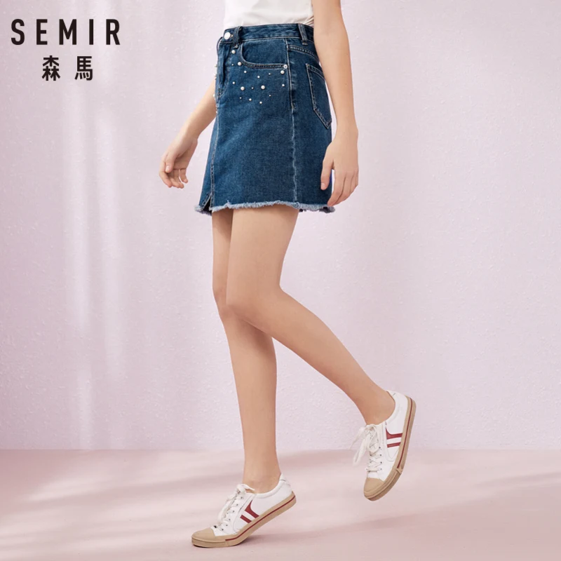 Женская джинсовая юбка SEMIR летняя тонкая танин 2019|Юбки| |