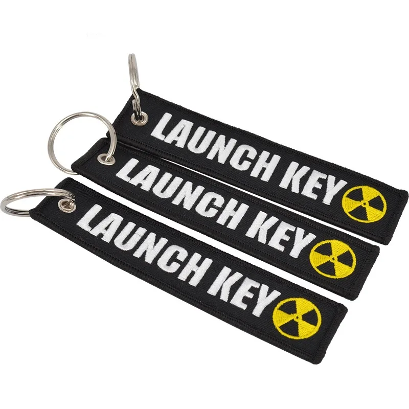 

New Fashion Nuclear Launch Key Chain for Motorcycles and Cars Gifts Tag Embroidery Key Fobs Holder OEM Keychain Keyring Bijoux