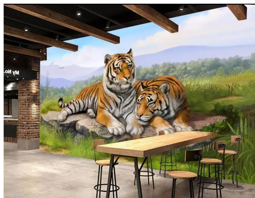 

Living room TV background wall sofa background wall tiger window mural wallpaper