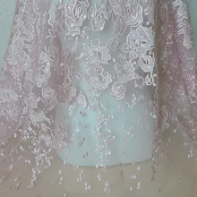 Один ярд 135 см красивые розовые блестки кружева Чистая вышивка тюль ткани для декоративных подушек DIY Цветочные Швейные одежды