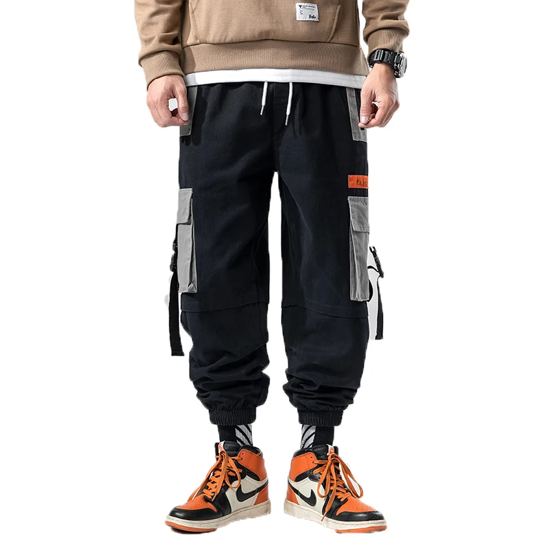 Mens Pants 2019 Autumn Men Hip Hop Cotton Cargo Pants Men Black Ribbons Harem Pants Joggers Man Casual Streetwear Sweatpants 5XL