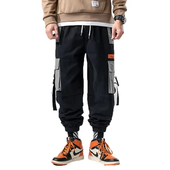 

Mens Pants 2019 Autumn Men Hip Hop Cotton Cargo Pants Men Black Ribbons Harem Pants Joggers Man Casual Streetwear Sweatpants 5XL