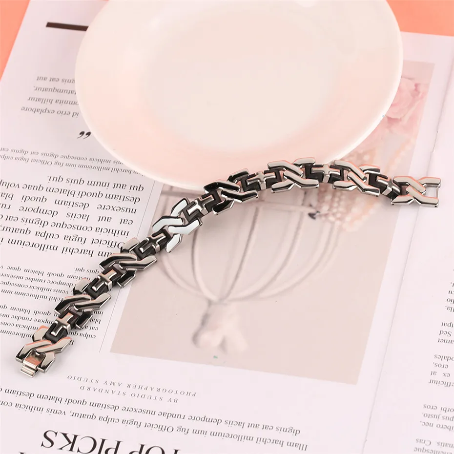 Hot Sale Simple Geometric Shape Link Chain Men Stylish Jewelry Cool Charms Bracelet Stainless Steel Punk Bangle (8)