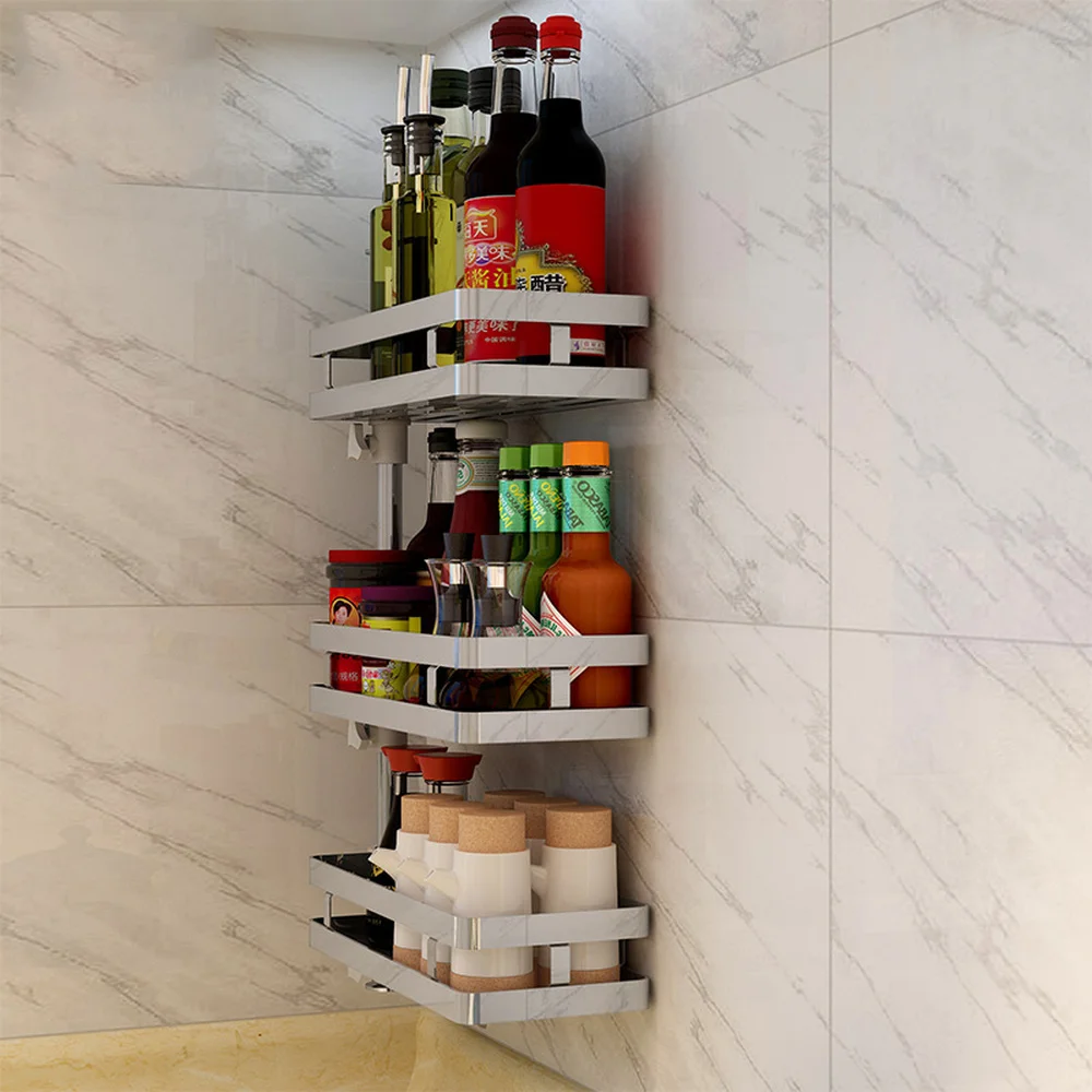  Punch-free 304 stainless steel bathroom kitchen wall-mounted corner rotatable multi-function season - 32912262574