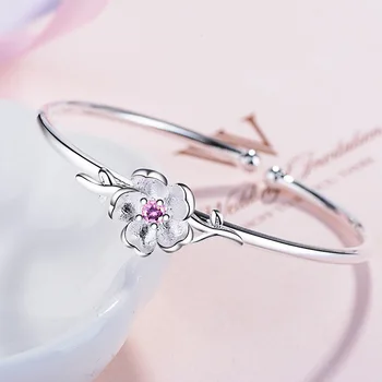 

Todorova Korean Fashion Flower Bracelet Femme Pink Purple Crystal Cherry Blossom Charm Bangles for Women