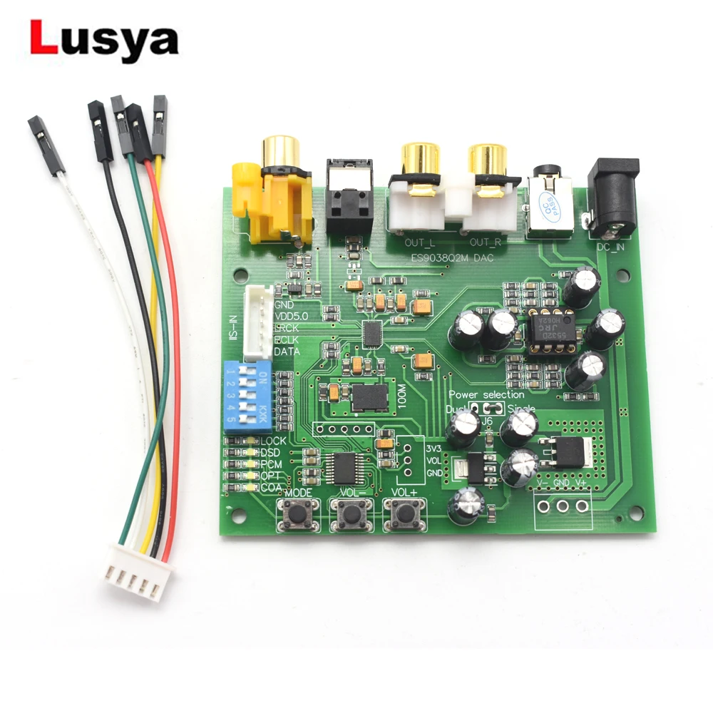 

ES9038Q2M I2S IIS DSD DOP Coaxial Fiber SPDIF Digital Audio DAC Decoder Board RCA+3.5 terminal DC 9-15V A9-012