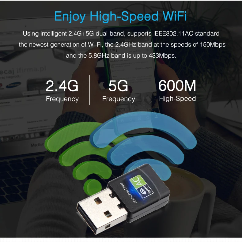 USB Wifi адаптер 600 Мбит/с беспроводной ключ 2 4G 5G Двухдиапазонная сетевая карта