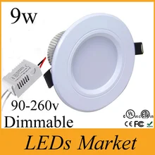 Кри чип 9 Вт Диммируемый светодиодный потолочный светильник Встраиваемый 90-240 В 500лм 120 угол белый корпус светодиодные светильники для кухни CE UL