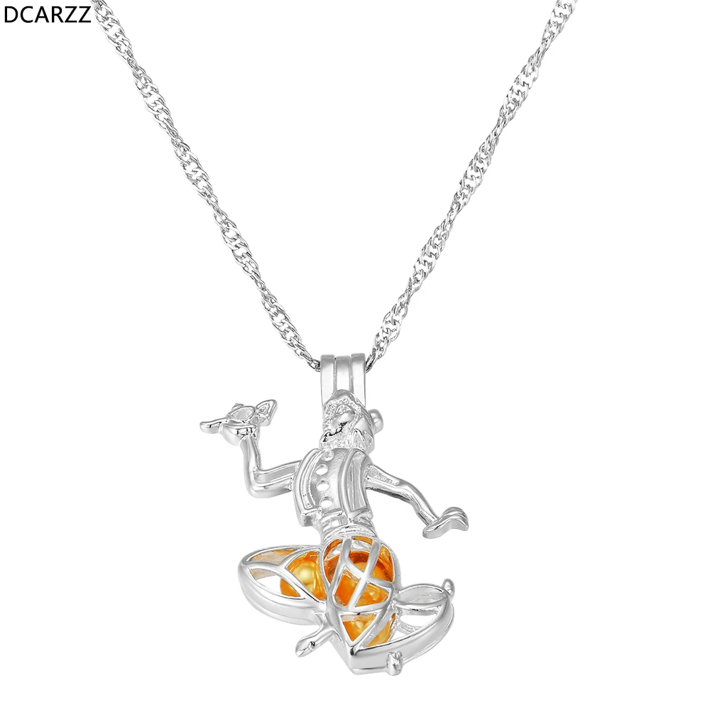 

2019 Aladdin and Lamp Pearl cage Pendant Silver Chain Necklace Women Girl Kids DIY Jewelry Summer Pearl Beads Ocean Accessories