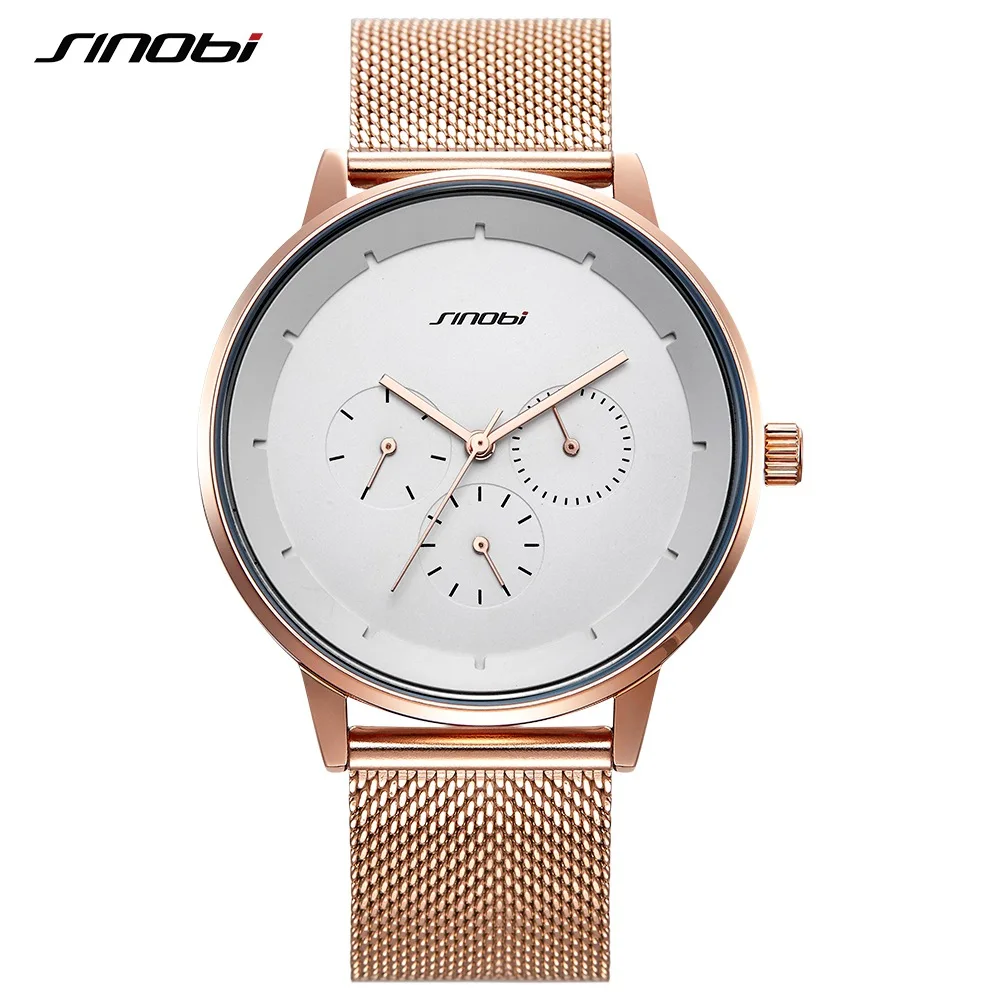 

SINOBI Top Brand Quartz Movement Men Watches Fashion Casual Luxury Business Alloy Slim Mesh Strap Complete Calendar Watch 2018