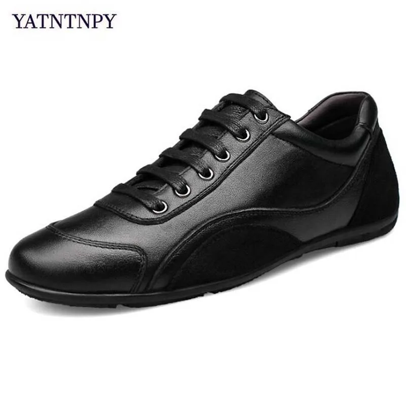 

YATNTNPY Brand Shoes Men Genuine leather shoes Man Casual sneakers, High Quality Flat shoes Plus Small/Big Size Man moccasins