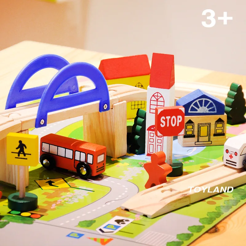 

Exempt postage Wooden puzzle blocks toy track blocks building blocks