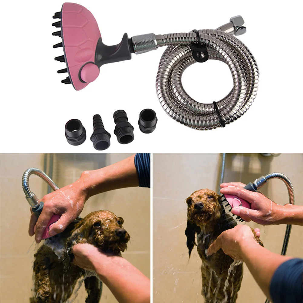 Pet Dog Multifunctional Bath Shower Head Massage Shampoo Sprayer Pink