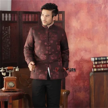 

Hot Sale Coffee Printing Winter Thick Male Overcoat Chinese Cotton-padded Jacket Traditional Tang Suit S M L XL XXL XXXL