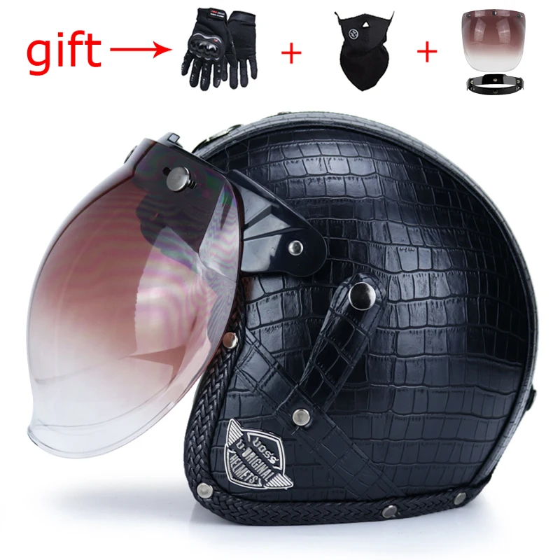 VOSS последний Ретро мотоциклетный шлем из искусственной кожи с открытым лицом 3/4 велосипед-чоппер шлем емкость с очками маска точка одобрено - Цвет: 1b