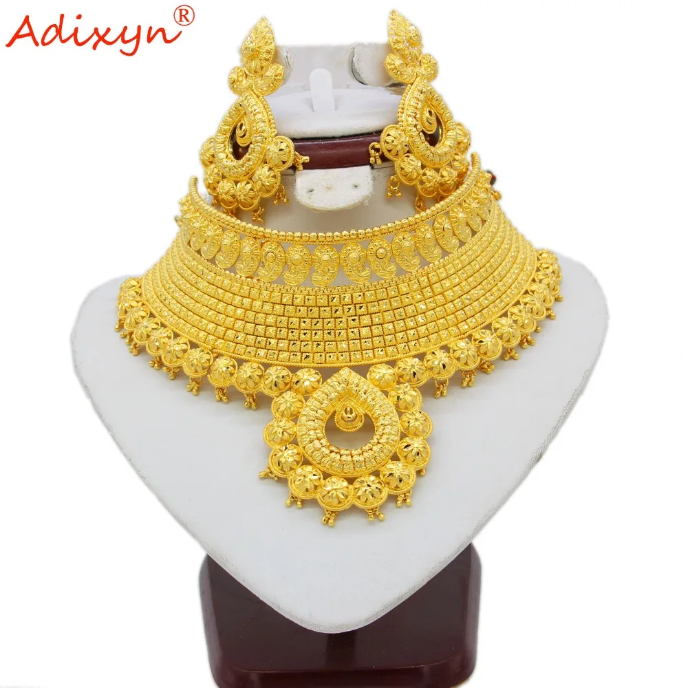

Adixyn Indian Big Heavy Jewelry Sets Gold Color Long Necklace/Earrings For Women African/Dubai/Arab Wedding Jewelry Gifts N06089