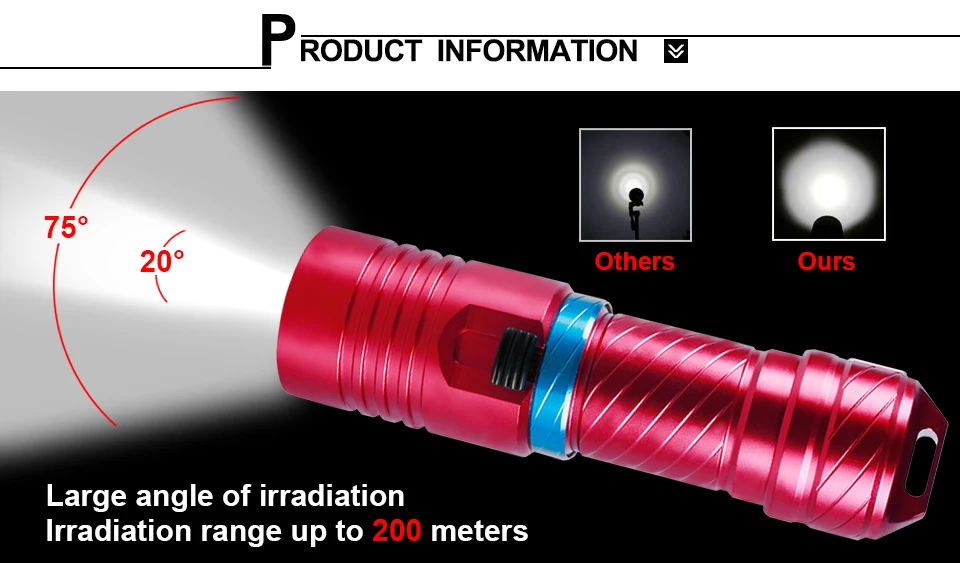 CREE XM-L2 LED Waterproof Torch Flashlight Light Scuba 100m Underwater Diving Flash Lamp Torch 18650 (4)