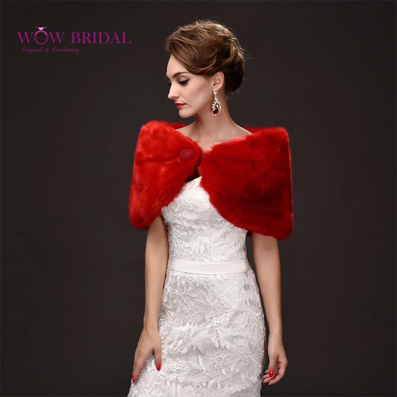 Wowbridal элегантная красная Свадебная куртка из искусственного меха, однотонная окрашенная шаль, свадебное пальто, аксессуары