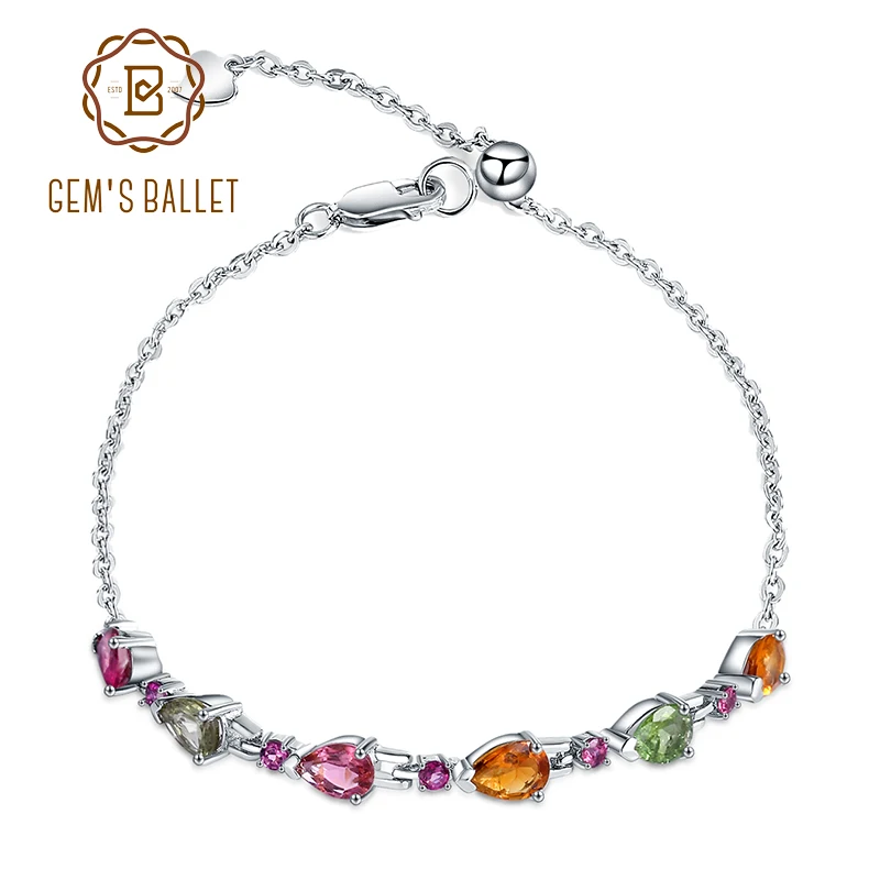 GEM'S BALLET 3.13Ct натуральная цепь турмалиновая звено браслет 925 пробы Серебряный Драгоценный Камень регулируемый браслет для женщин Свадьба